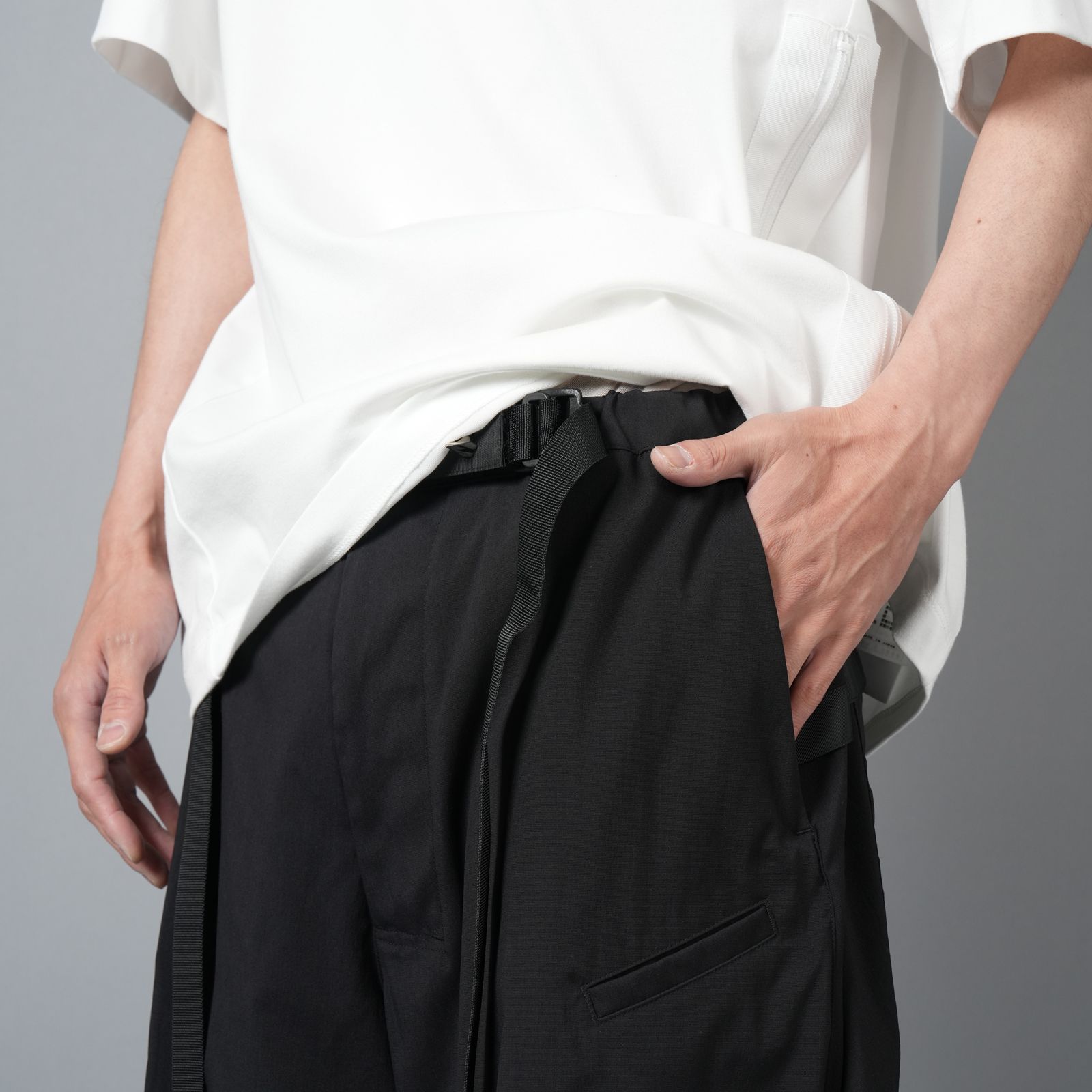 【ラスト1点】P56B-M / NYLON STRETCH WEB BELT TROUSER / / パンツ [ウルトラワイドフィット][ストレッチ入り] (ブラック)