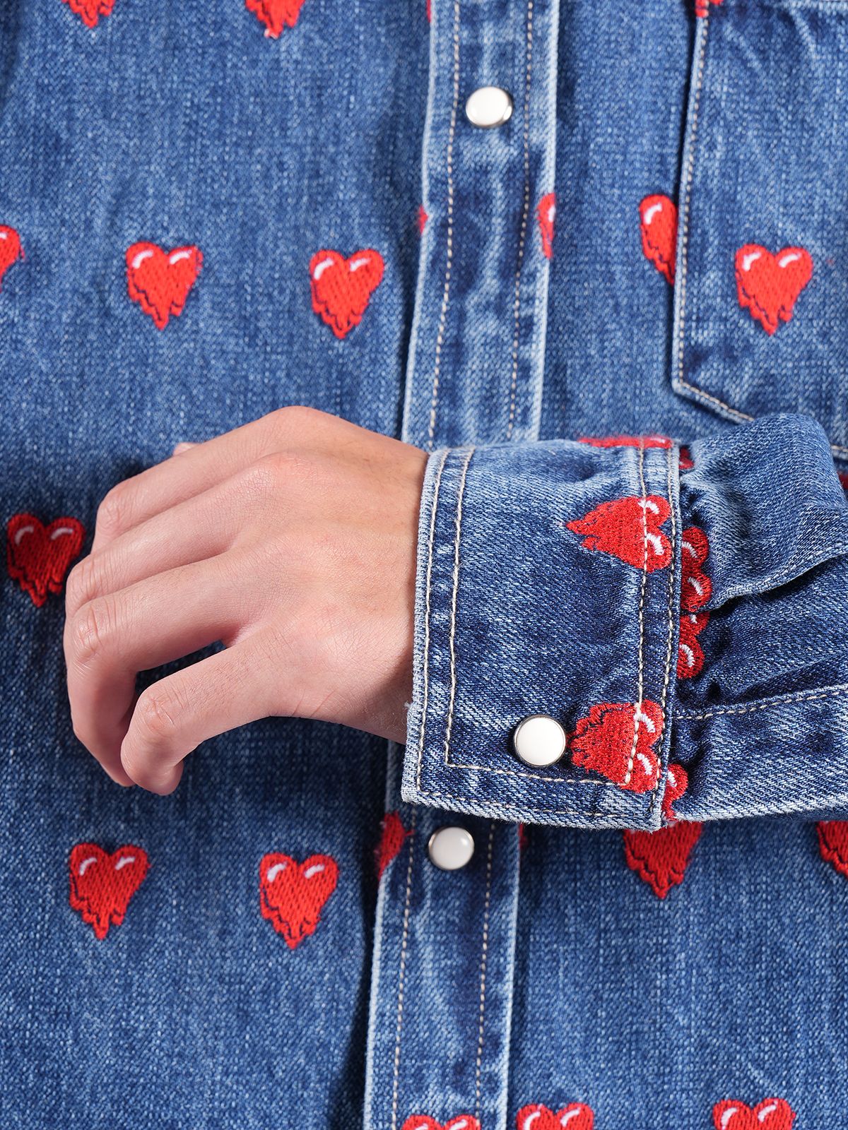 ラスト1点 / EU LOGO PATTERN BUTTON UP SHIRT / デニムシャツ   (インディゴ)