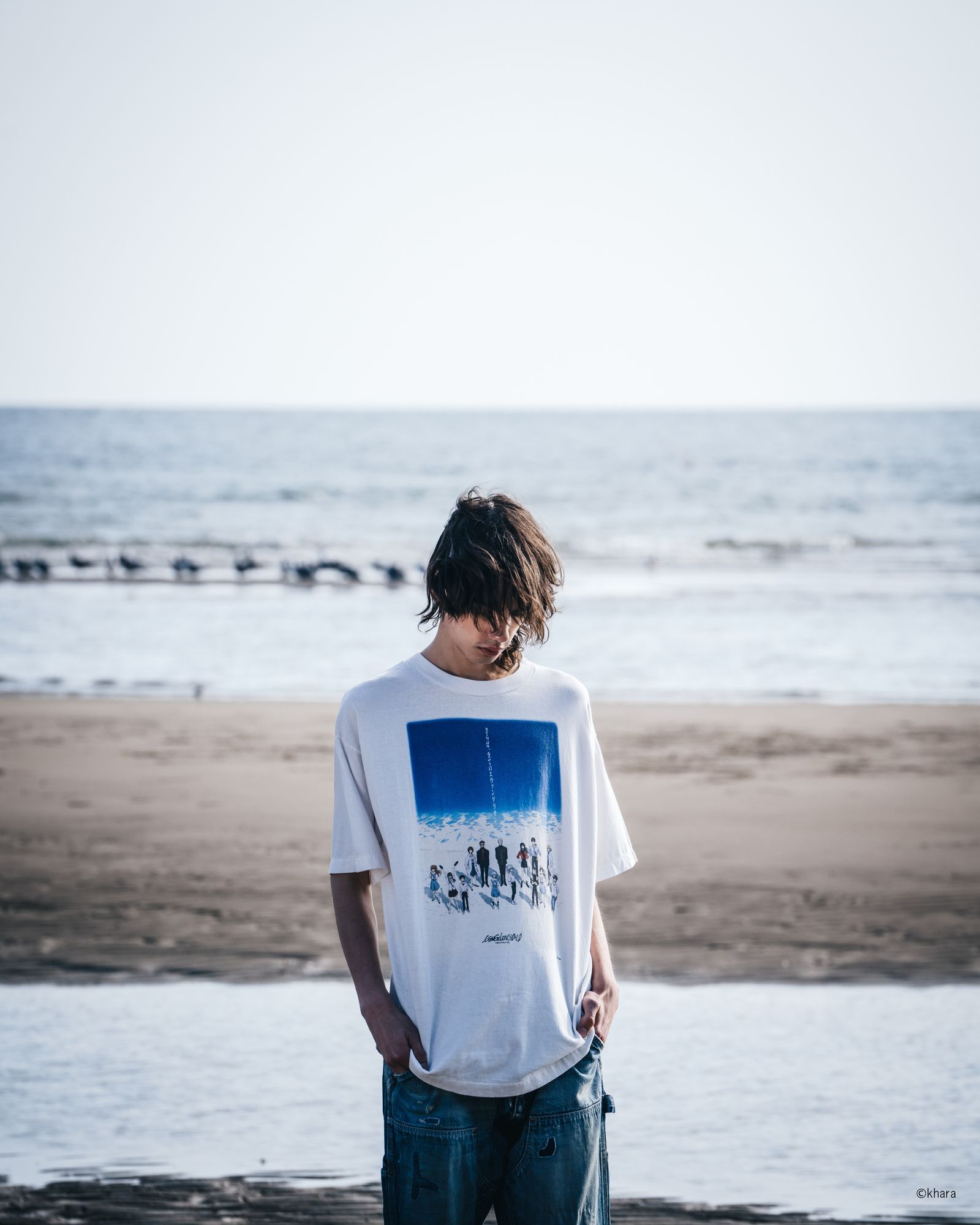 【ラスト1点】【コラボ】SM-HR8-0000-C12 / EV_SS TEE / BLUE / WHITE / ロンT・カットソー (ホワイト/ブルー)