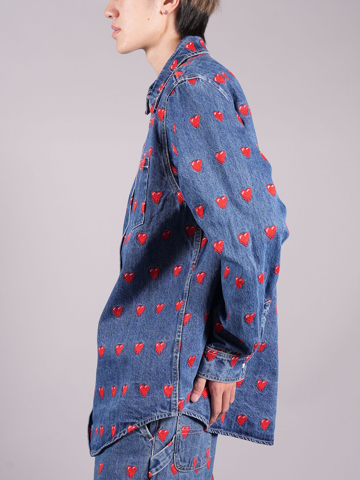 ラスト1点 / EU LOGO PATTERN BUTTON UP SHIRT / デニムシャツ   (インディゴ)