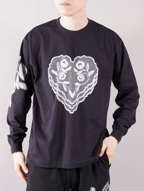 【ラスト1点】 FABRIC HEART PATCH L/S T / ファブリック ハートパッチ ロングスリーブTシャツ (ネイビー)