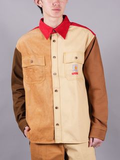 【ラスト1点】 MARNI X CARHARTT WIP - BIO COTTON COLOUR-BLOCK OVERSHIRT / 長袖シャツ  (ブラウン)