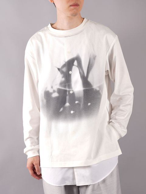 【ラスト1点】Layered T-SHIRT / レイヤード Tシャツ (長袖カットソー) / ホワイト / オパール加工