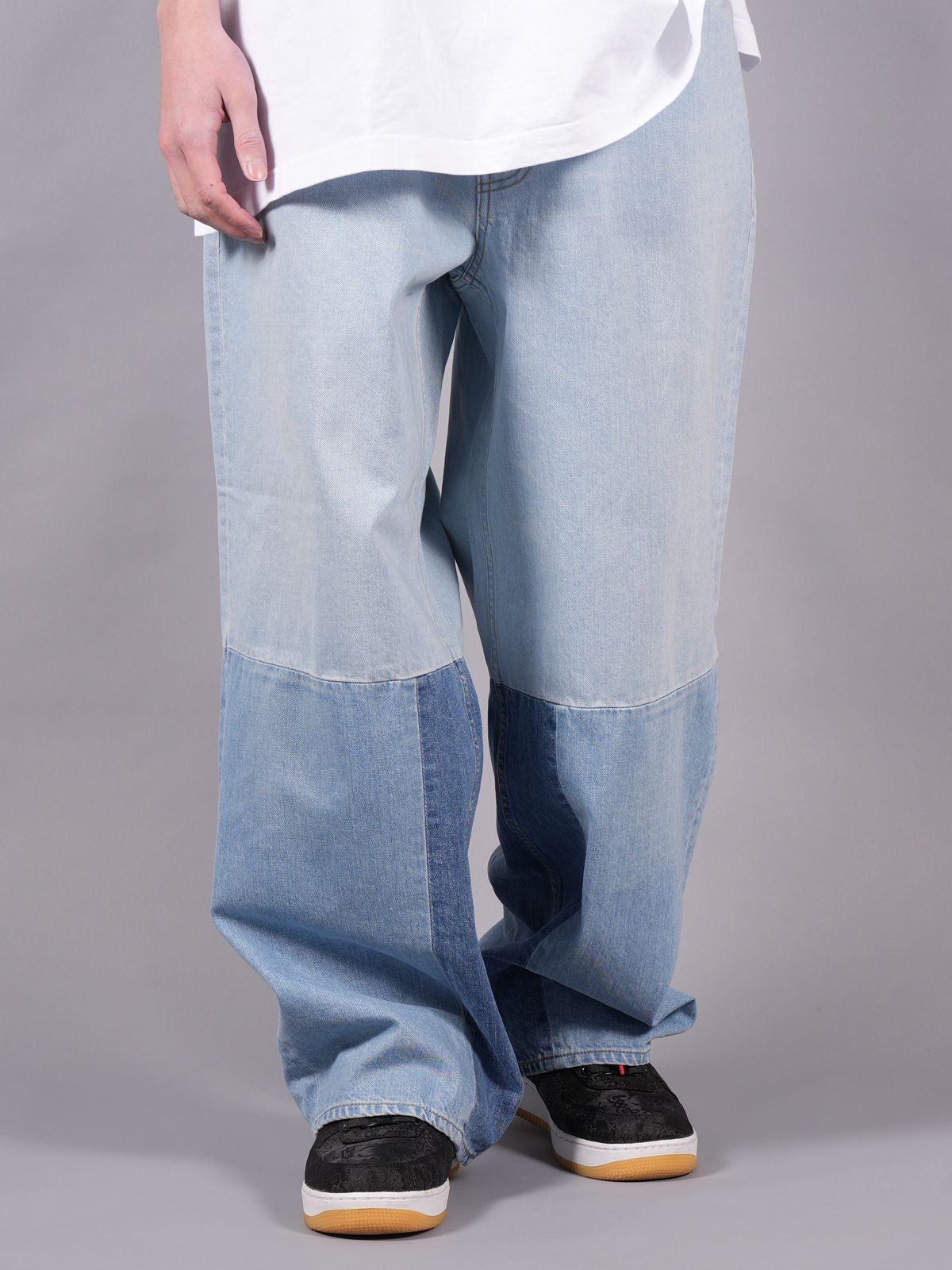 patchwork wide denim pants