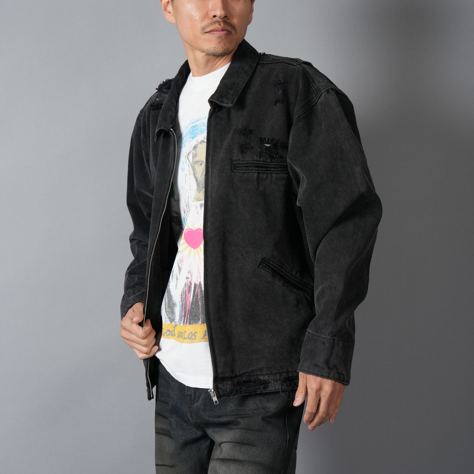 HENCH, distressed work jacket / ワークジャケット (ブラック)