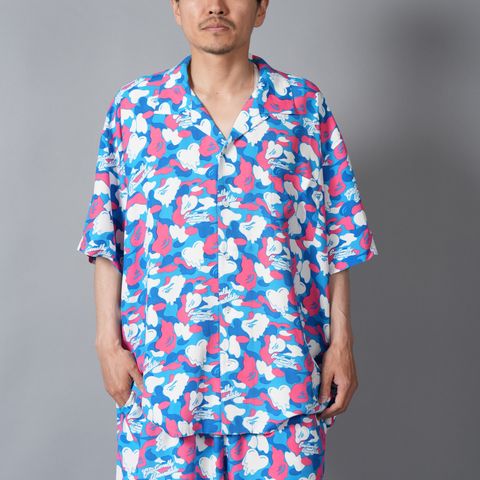 【コラボ】EU-MK8-0000-C03 / EU APE ALOHA SHIRT / BLUE / シャツ (ブルー)