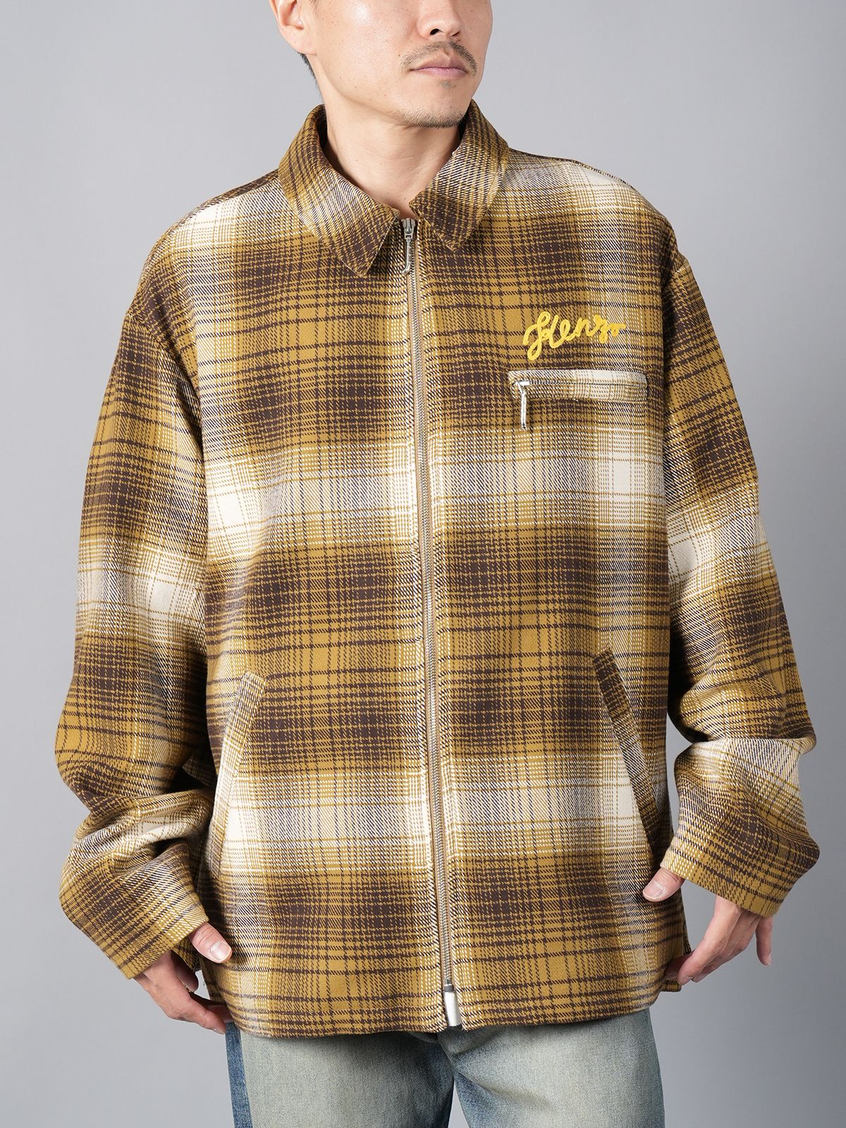 J.W.ANDERSON 刺繍ロングチェックシャツジャケット