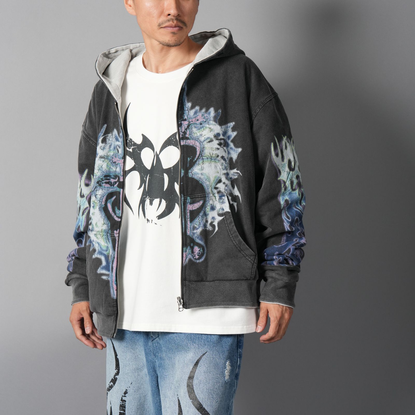 Reversible Pharma/Crank Zip Hooded Sweatshirt / リバーシブル ファーマ／クランク ジップ フーデッド スウェットシャツ (ヴィンテージブラック/ホワイト)