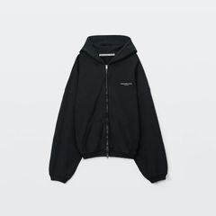 OVERSIZED ZIP-UP HOODIE W/ LOGO PRINT / オーバーサイズ ジップアップフーディー ロゴプリント / ジップアップパーカー (ウォッシュドブラック)