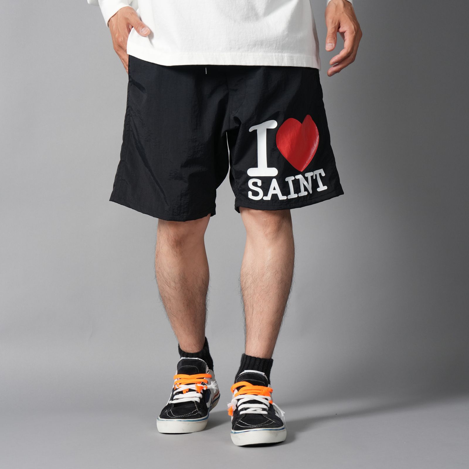 SM-MK8-0000-071 / NYLON SHORTS  / I LOVE SAINT / BLACK / スイムショーツ  (ブラック)