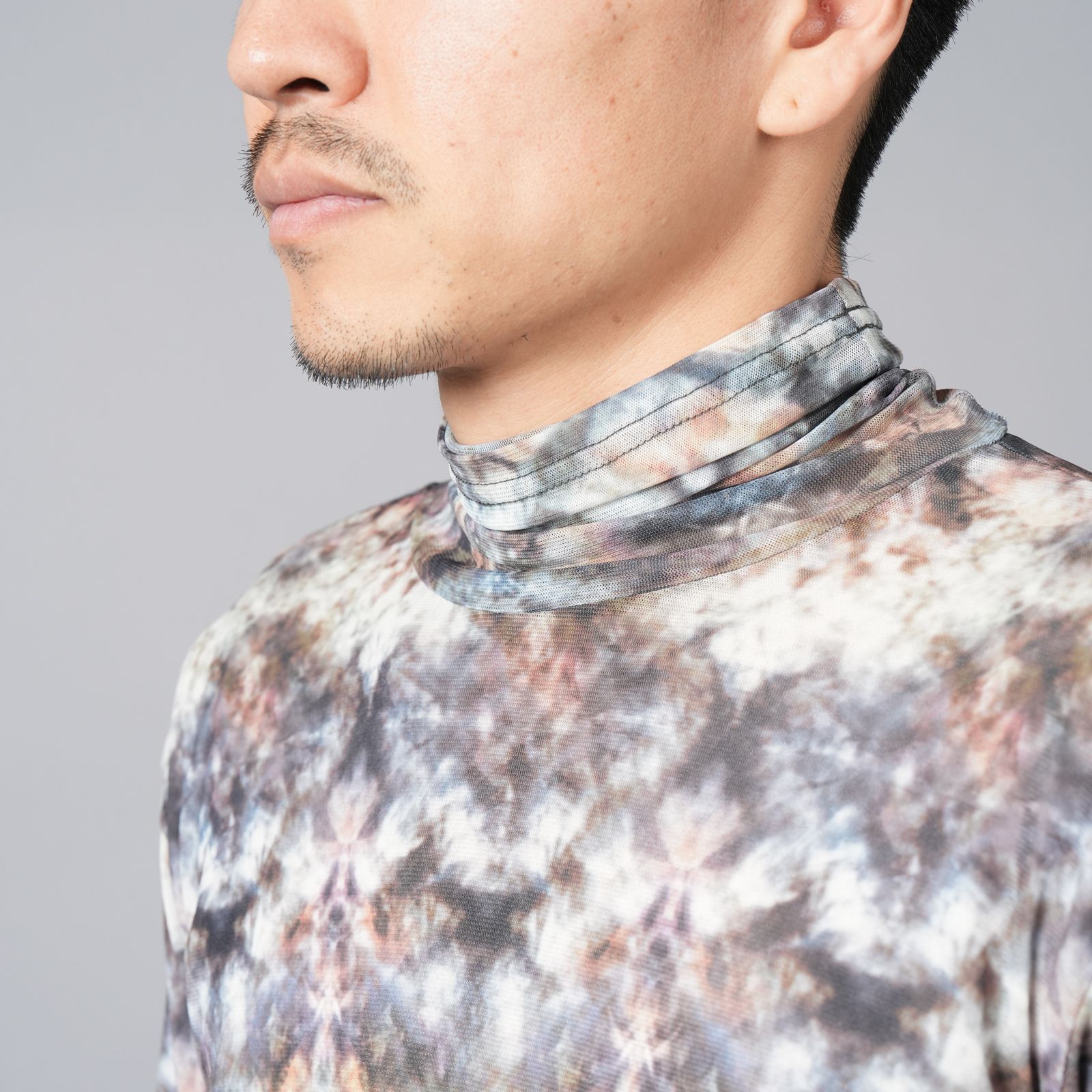 【ラスト1点】TIE DYE TULLE T / HIGH NECK T-SHIRT / タイダイ チュールT ハイネックTシャツ (イエロー)