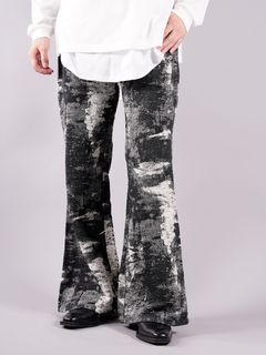 【ラスト1点】TAAKK DENIM FLARE PANTS / 定番デニム フレアパンツ / ブラック / ジャガード