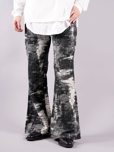 【ラスト1点】TAAKK DENIM FLARE PANTS / 定番デニム フレアパンツ / ブラック / ジャガード