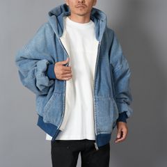 ライトブルー ブラッシュド デニム オーバーサイズ フーディー   (ライトブルー)