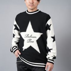 【ラスト1点】 BALMAIN SIGNATURE STARS COTTON SWEATER / バルマン シグニチャー スターズ コットンセーター (ブラック/ホワイト)