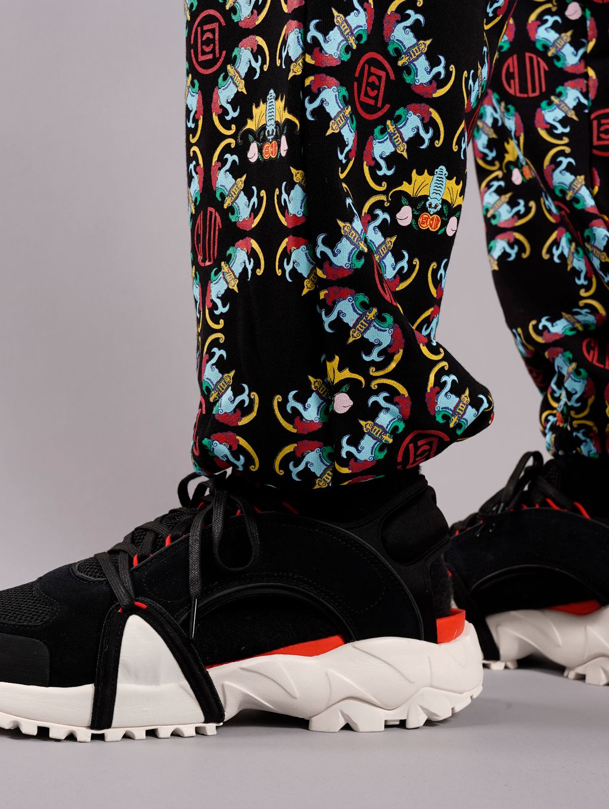 ラスト1点 / CHINESE PRINT SWEAT PANTS / チャイニーズプリント スウェットパンツ (ブラック)