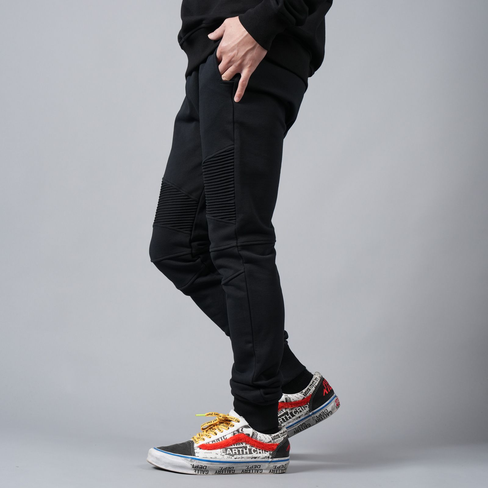 【ラスト1点】RIBBED BALMAIN FLOCK SWEATPANTS / リベッド バルマン フロック スウェットパンツ (ブラック)