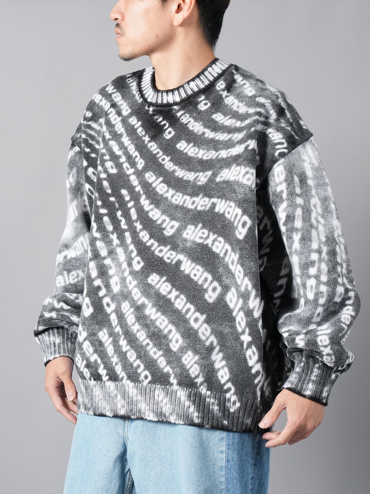 ALEXANDER WANG - CREWNECK PULLOVER W/ REVERSE PRINTED LOGO WAVE