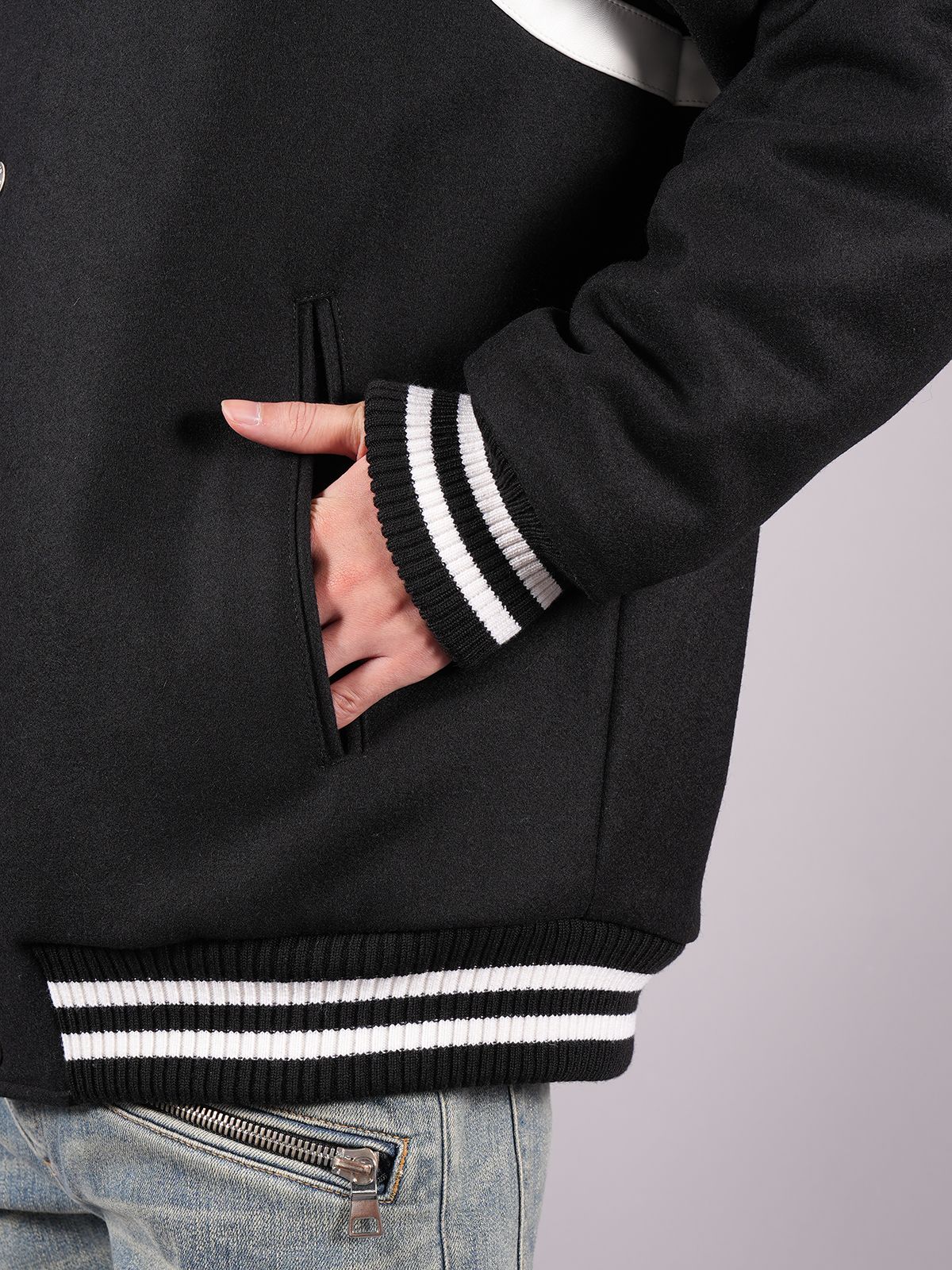 【ラスト1点】WOOL FELT TEDDY W/ BALMAIN HOODED JACKET / ウール フェルト テディジャケット (フード付き) / ブラック / メンズ