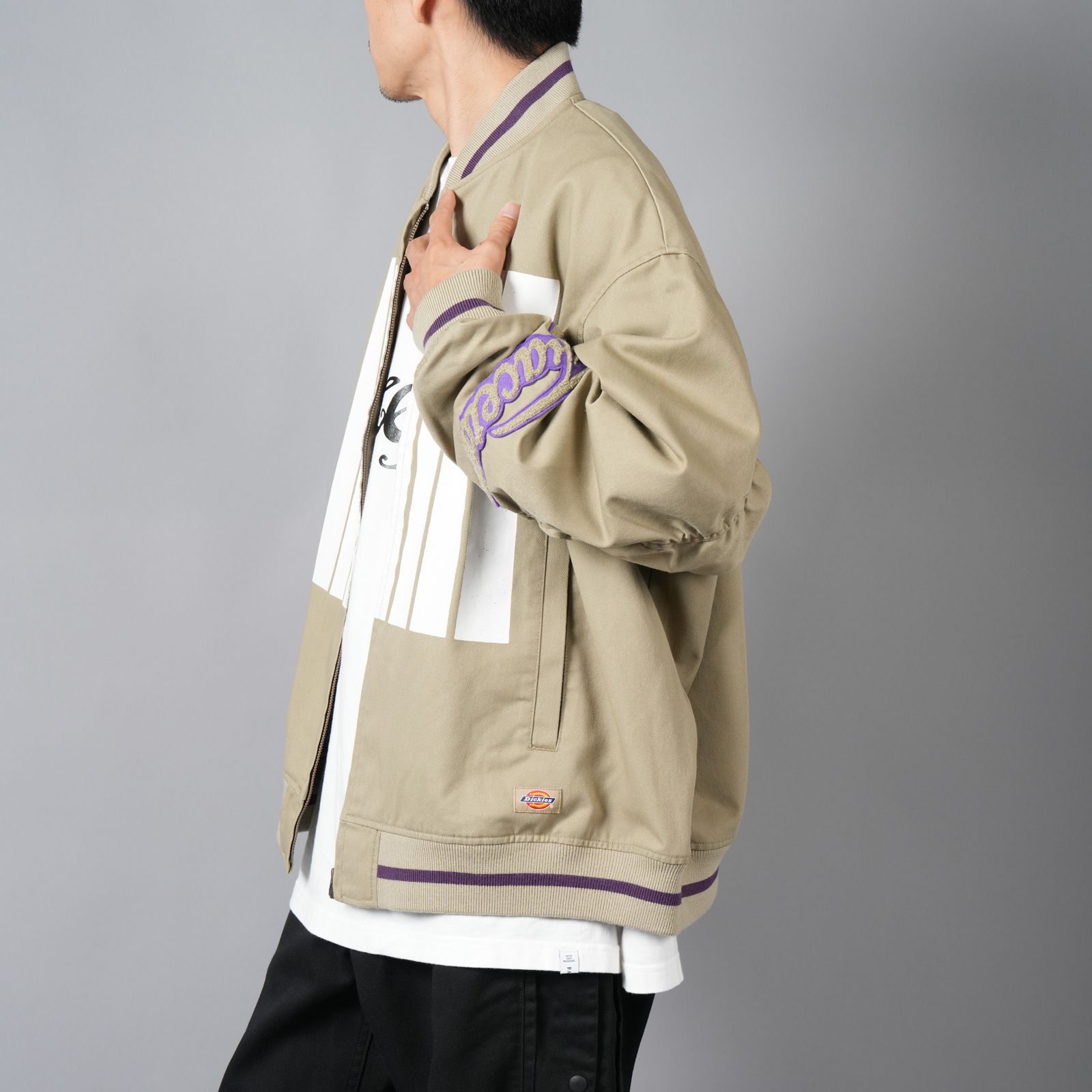 【ラスト1点】【限定】FACETASM x DICKIES 7 BARS STADIUM JACKET / ファセッタズム x ディッキーズ セブンバー スタジアムジャケット (ベージュ)