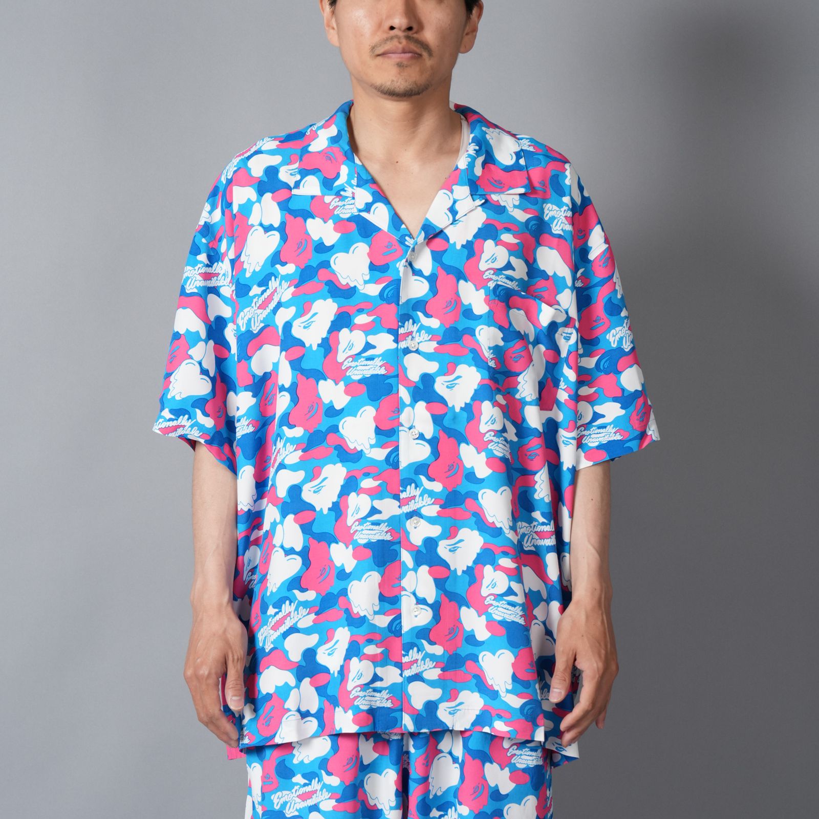 【コラボ】EU-MK8-0000-C03 / EU APE ALOHA SHIRT / BLUE / シャツ (ブルー)