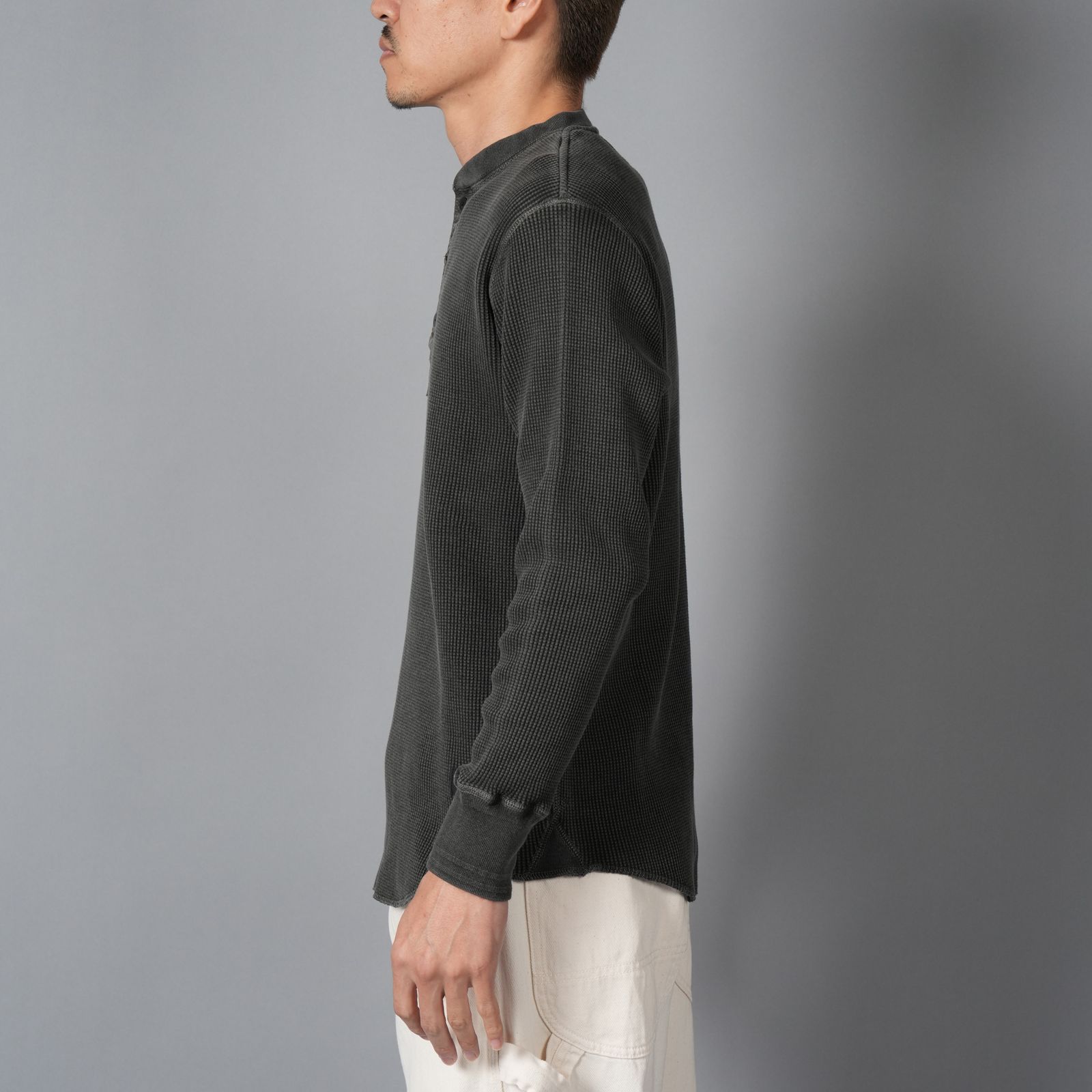 WAFFLE HENLEY NECK SHIRTS / ワッフル ヘンリーネックシャツ (ブラック)