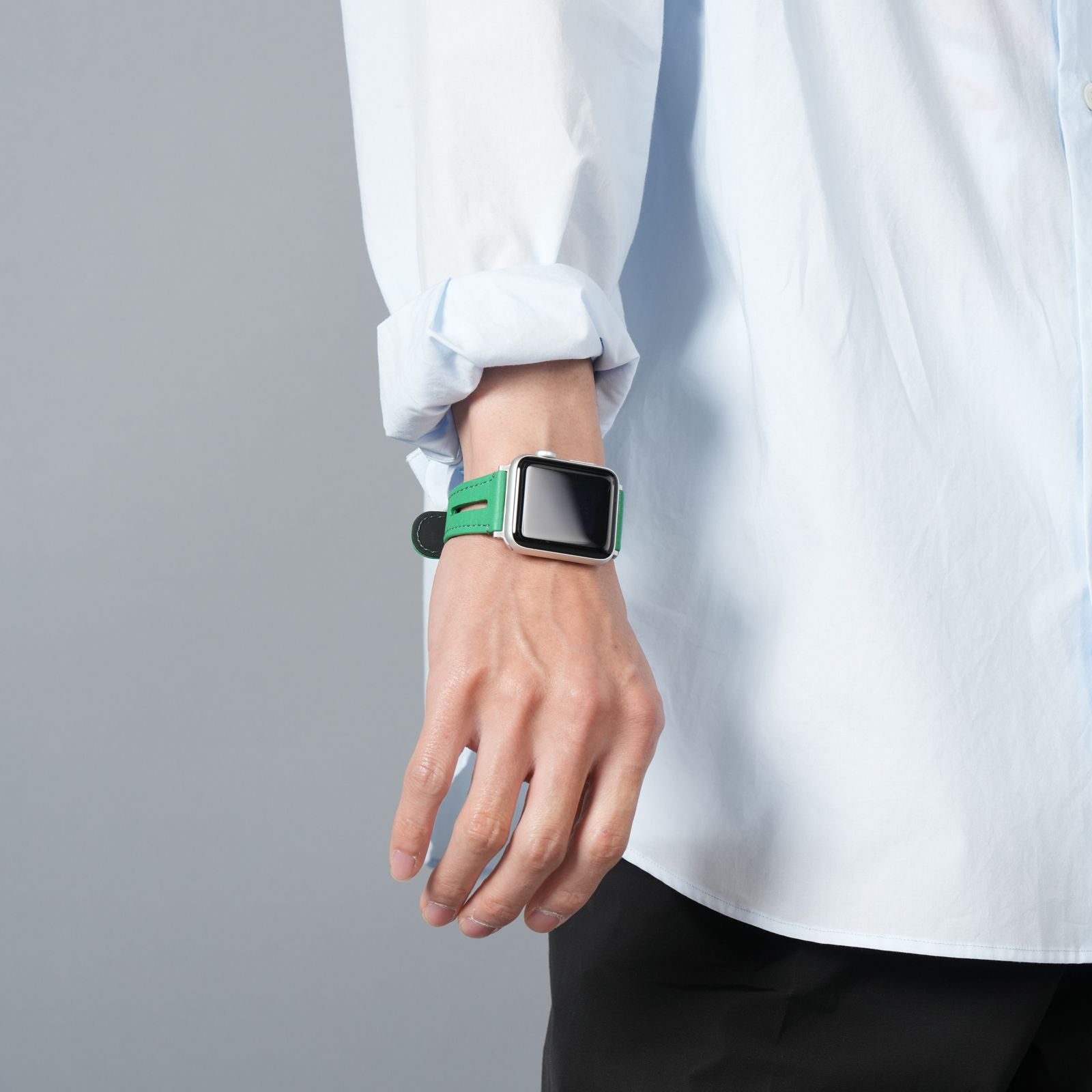 レザーハイブリッドバンド Dバックル for Apple Watch (ジョリーグリーン)
