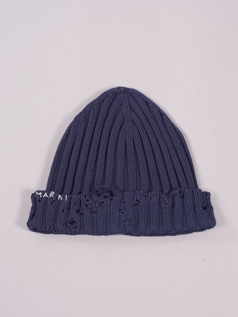 【ラスト1点】ニットキャップ (ニット帽) / 刺繍ロゴ / ネイビー / ユニセックス
