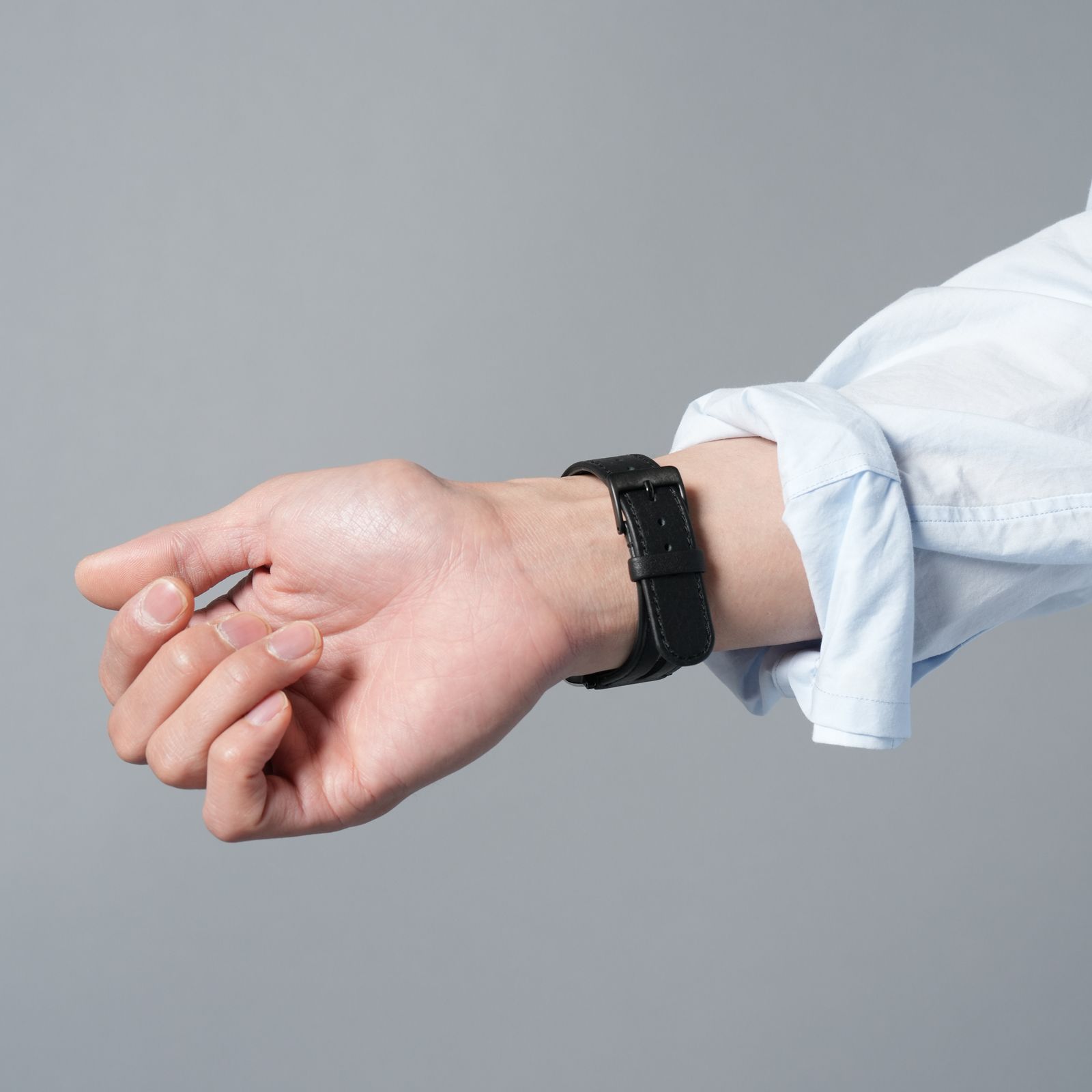 objcts.ioレザーハイブリッドバンド for Apple Watch シルバー925 アップルウォッチバンド｜チェーン×防水レザー