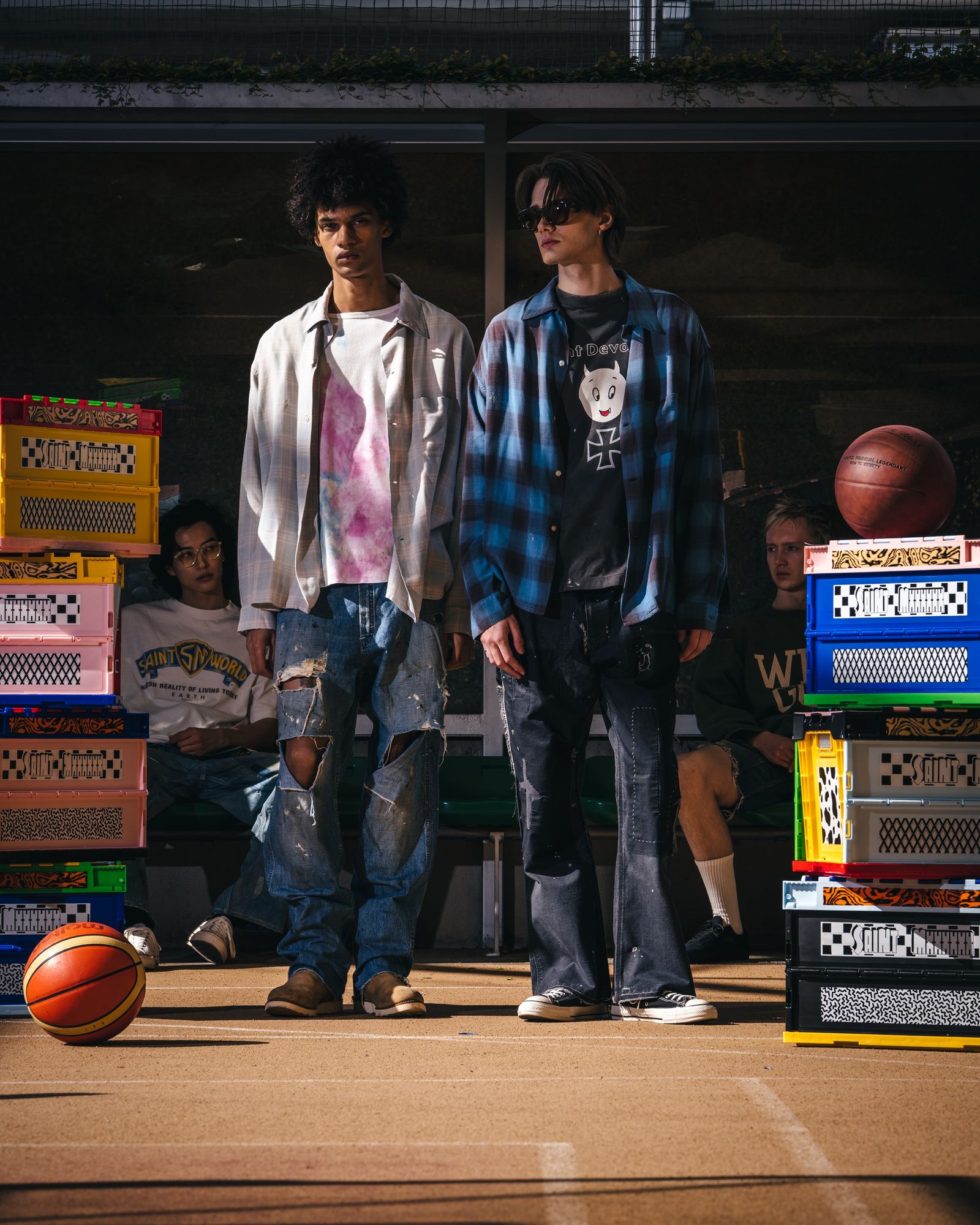 SM-MK8-0000-046 / RAYON SHIRT / CHECK / SKY BLUE / ロングスリーブシャツ (ブルー)