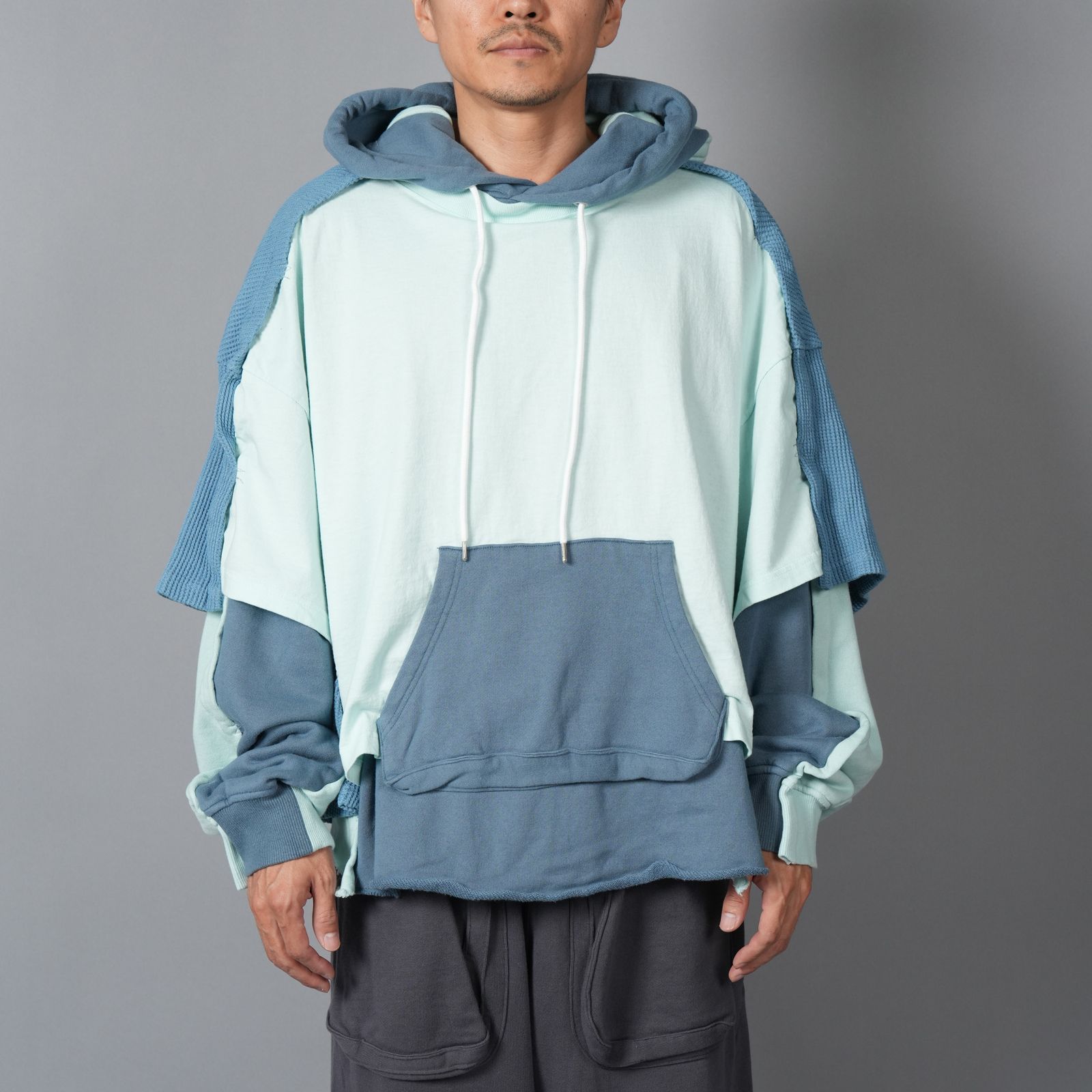 【ラスト1点】LAYERED HOODIE / レイヤードフーディー  (スモークブルー)