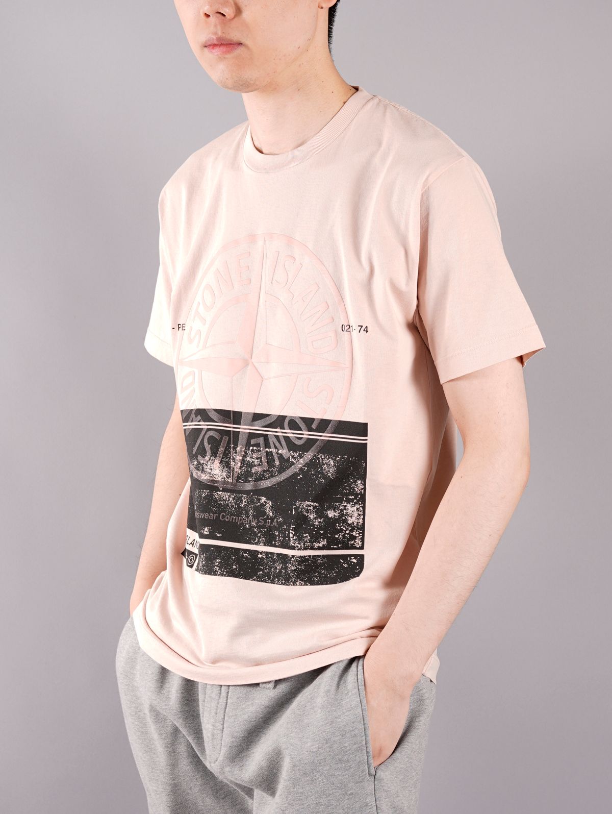 BLOCK ONE' / プリント Tシャツ / ピンク / ガーメントダイ [2NS65]