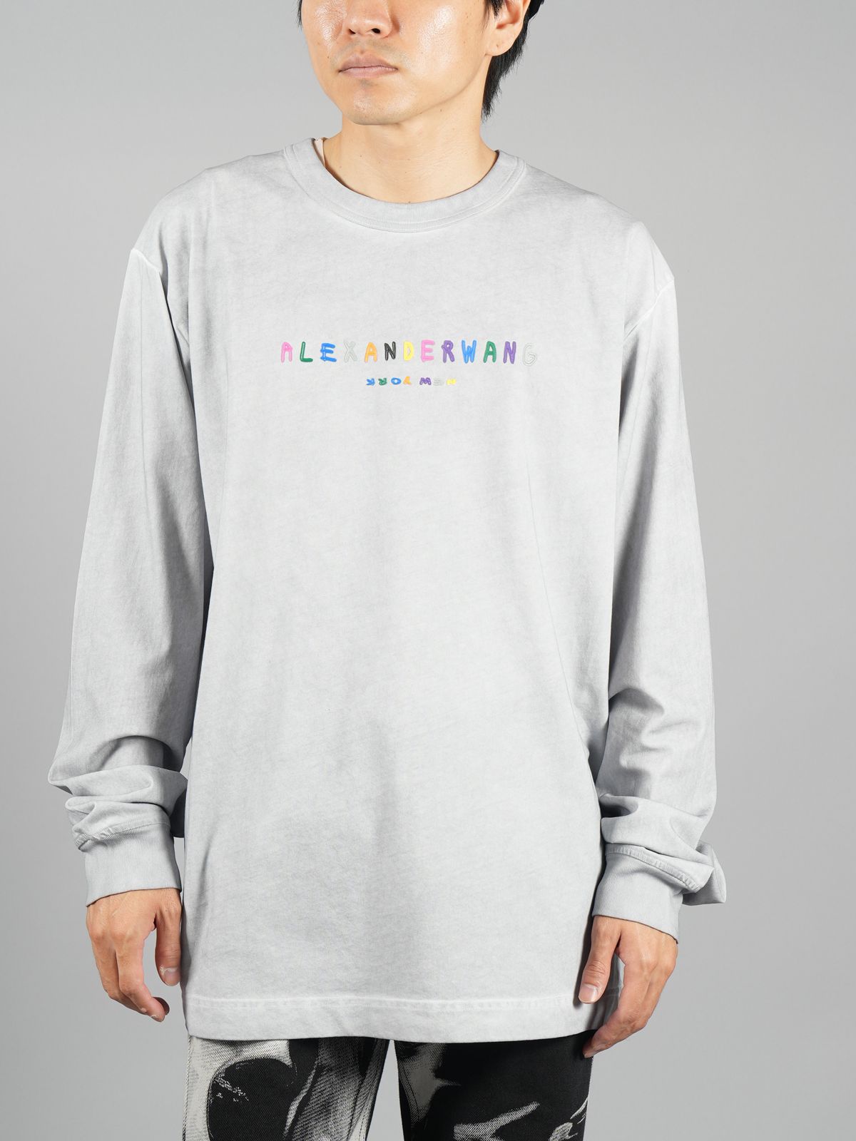 alexander wang - LONG SLEEVE TEE WITH MULTICOLOR PUFF LOGO 