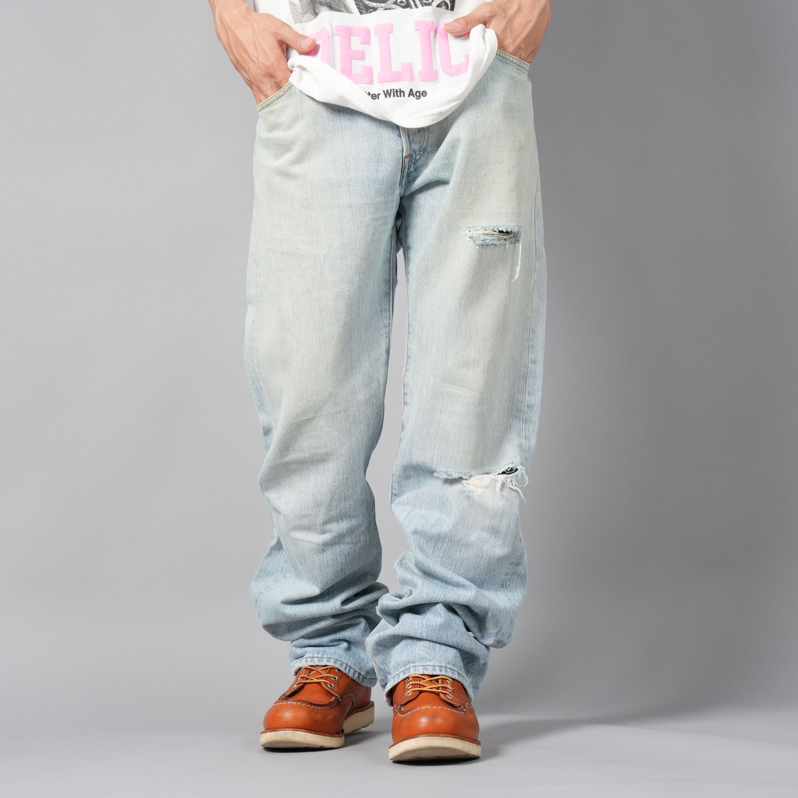 BASICKS x Vintage Levi's Heart Pocket Damage Denim / ハートポケットダメージデニム [34インチ] (ブルー)