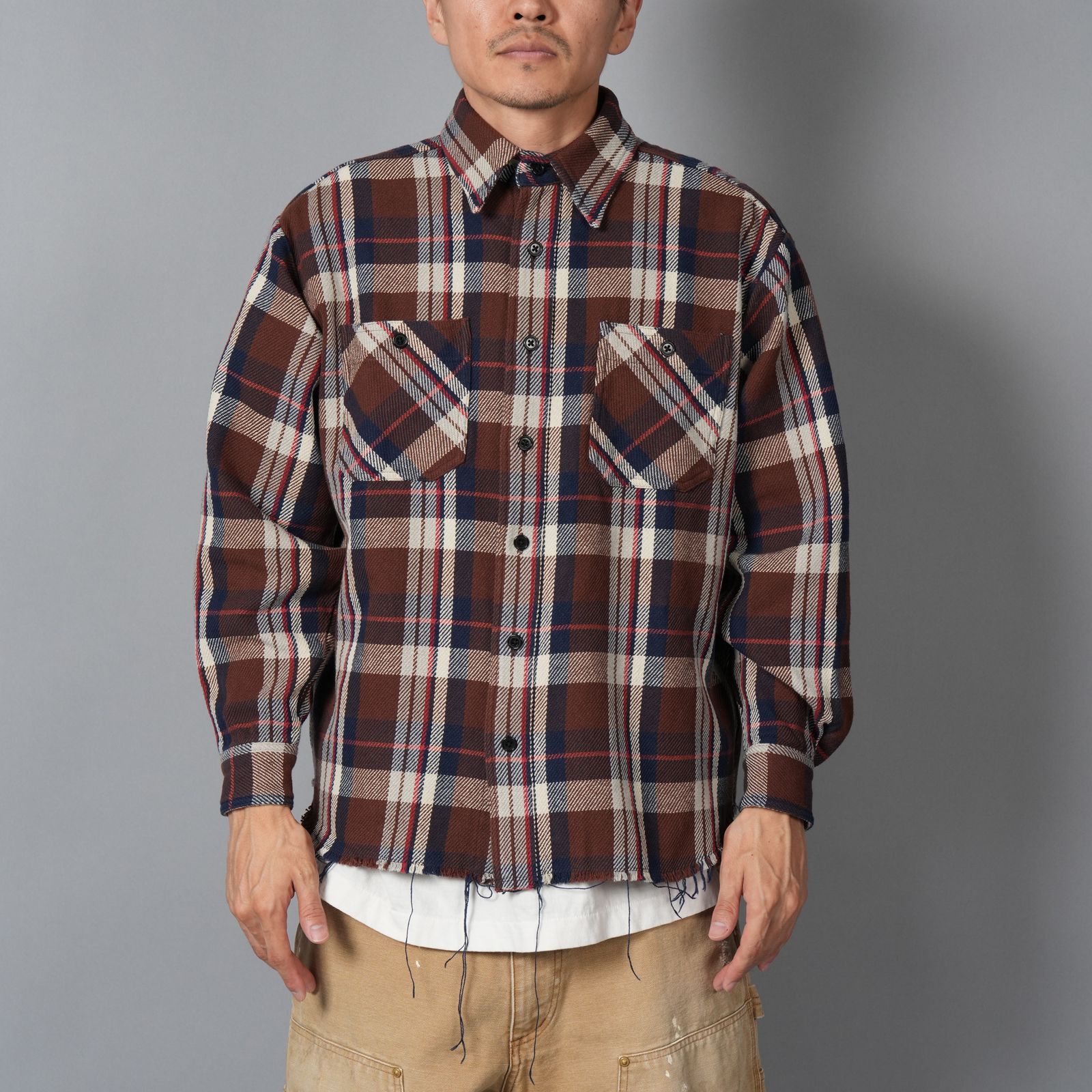DAMAGED FLANNEL SHIRTS / ネルシャツ (ブラウン)