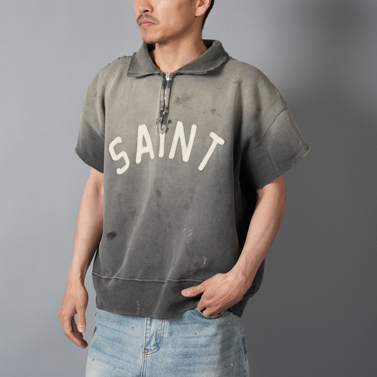 【ラスト1点】SM-MK8-0000-052 / SS HALF ZIP SWEAT / SAINT / CHARCOAL / ハーフジップスウェット(チャコール)