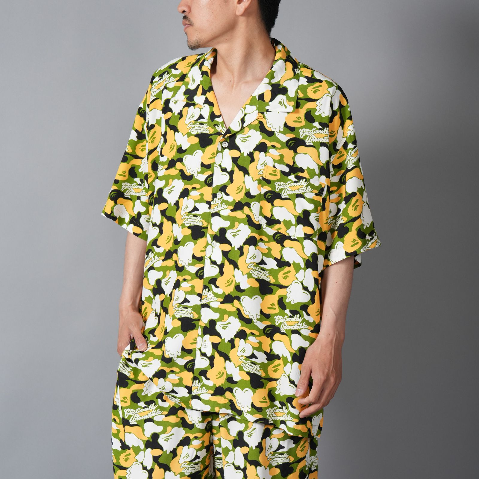 【コラボ】EU-MK8-0000-C02 / EU APE ALOHA SHIRT / GREEN / シャツ (グリーン)