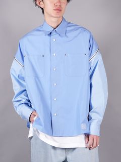 【ラスト1点】 ZIPPED PLAIN SHIRT / 長袖シャツ  / ブルー x ライトブルー