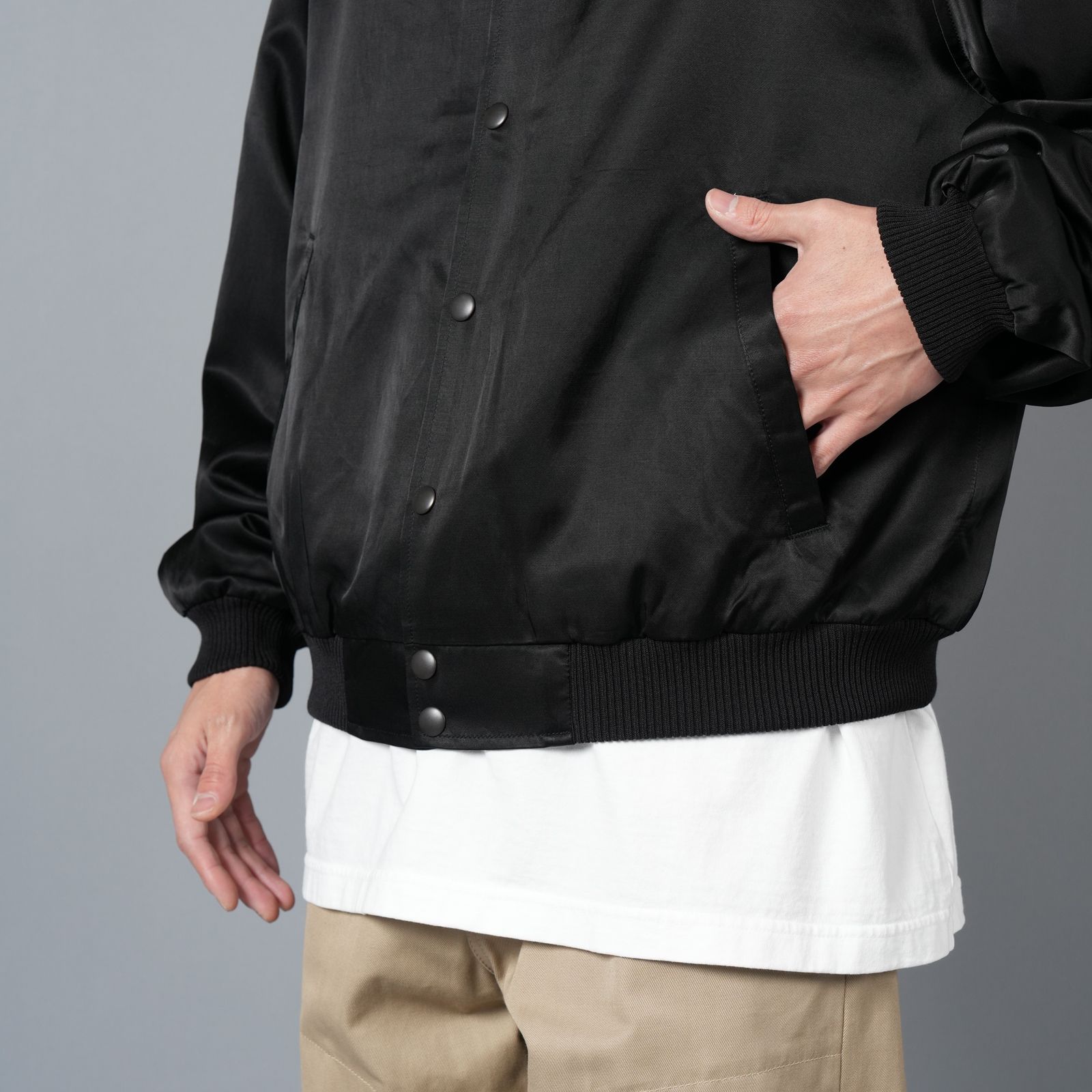 【ラスト1点】【コラボ】SM-HR8-0000-C32 / LM_SATIN JACKET / LOVE SONG / BK / サテンジャケット (ブラック)