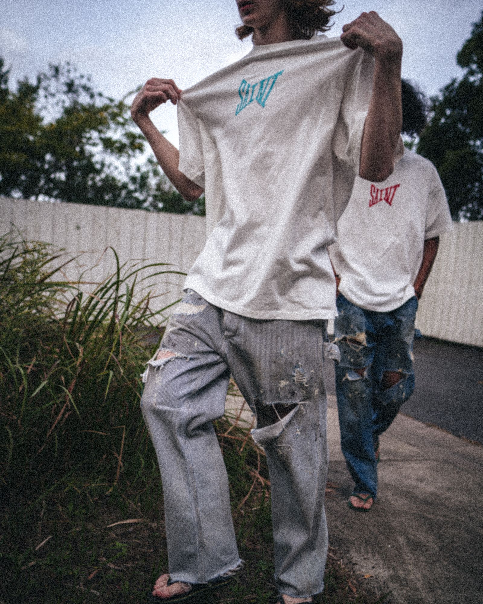 【ラスト1点】SM-YS8-0000-012 / RIBON SAINT / WH+BU / Tシャツ (ホワイト/ブルー)
