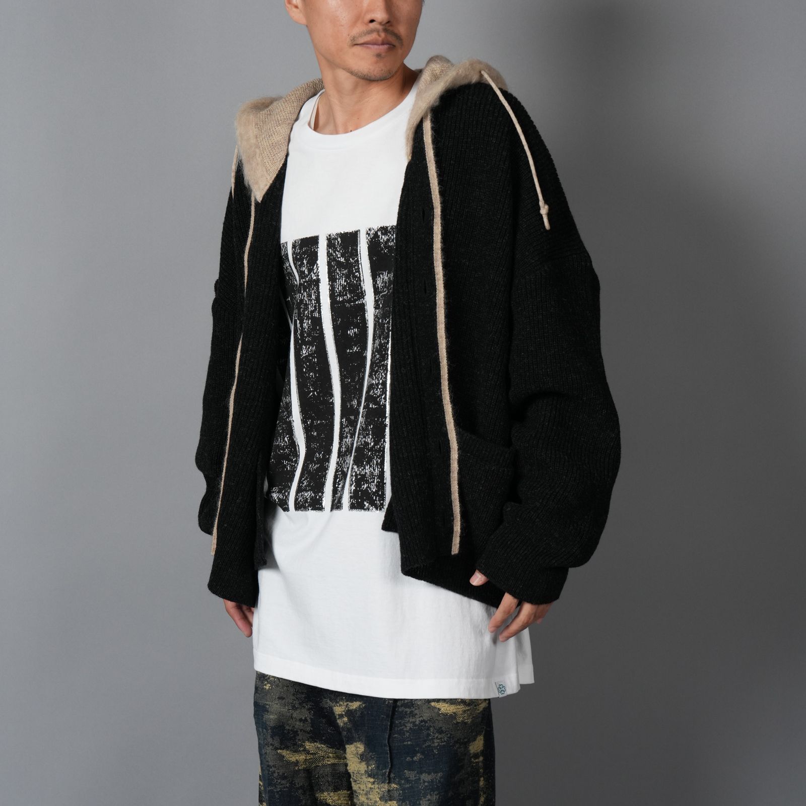 【ラスト1点】HOODED CARDIGAN / フーデッド カーディガン  (ブラック/ベージュ)