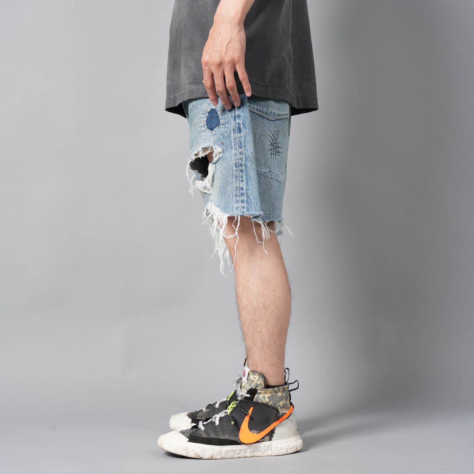 SAINTMICHAEL　セントマイケル　DENIM SHORTS DAMAGE SAINT MICHAEL/セントマイケル/DENIM SHORTS DAMAGE BLUE