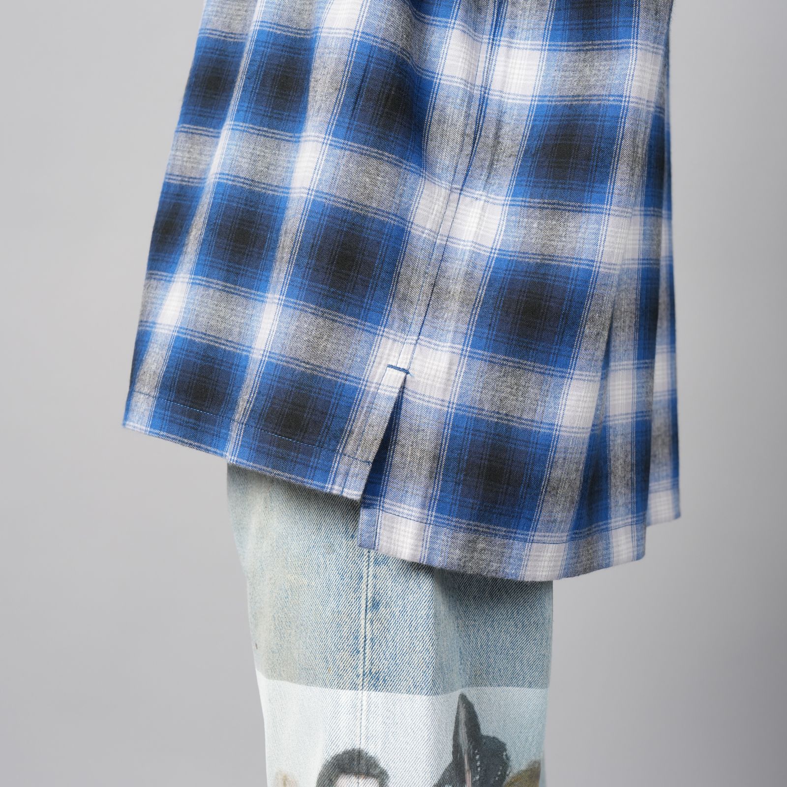 【残りわずか】Box shirt / ボックスシャツ / ネルシャツ  (ブルー)