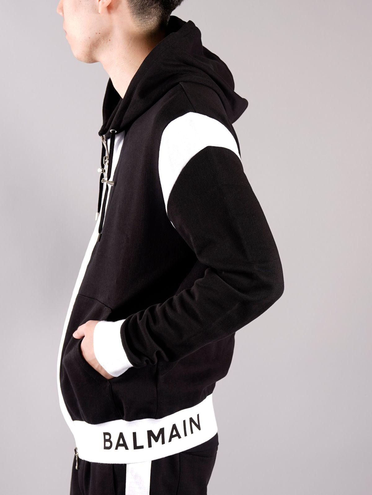 【ラスト1点】BH2-HOODIE-BALMAIN RIBBED / スウェット フーディー (パーカー) / ブラック / メンズ