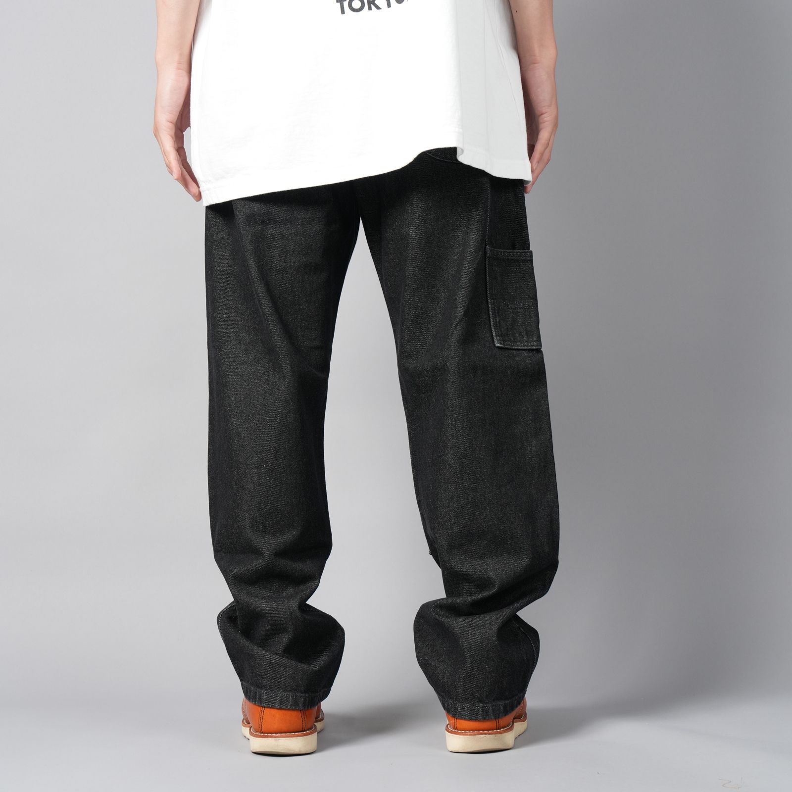【ラスト1点】LOGO PATTERN DENIM PANTS / ロゴパターン デニムパンツ / ダブルニー (ブラック)