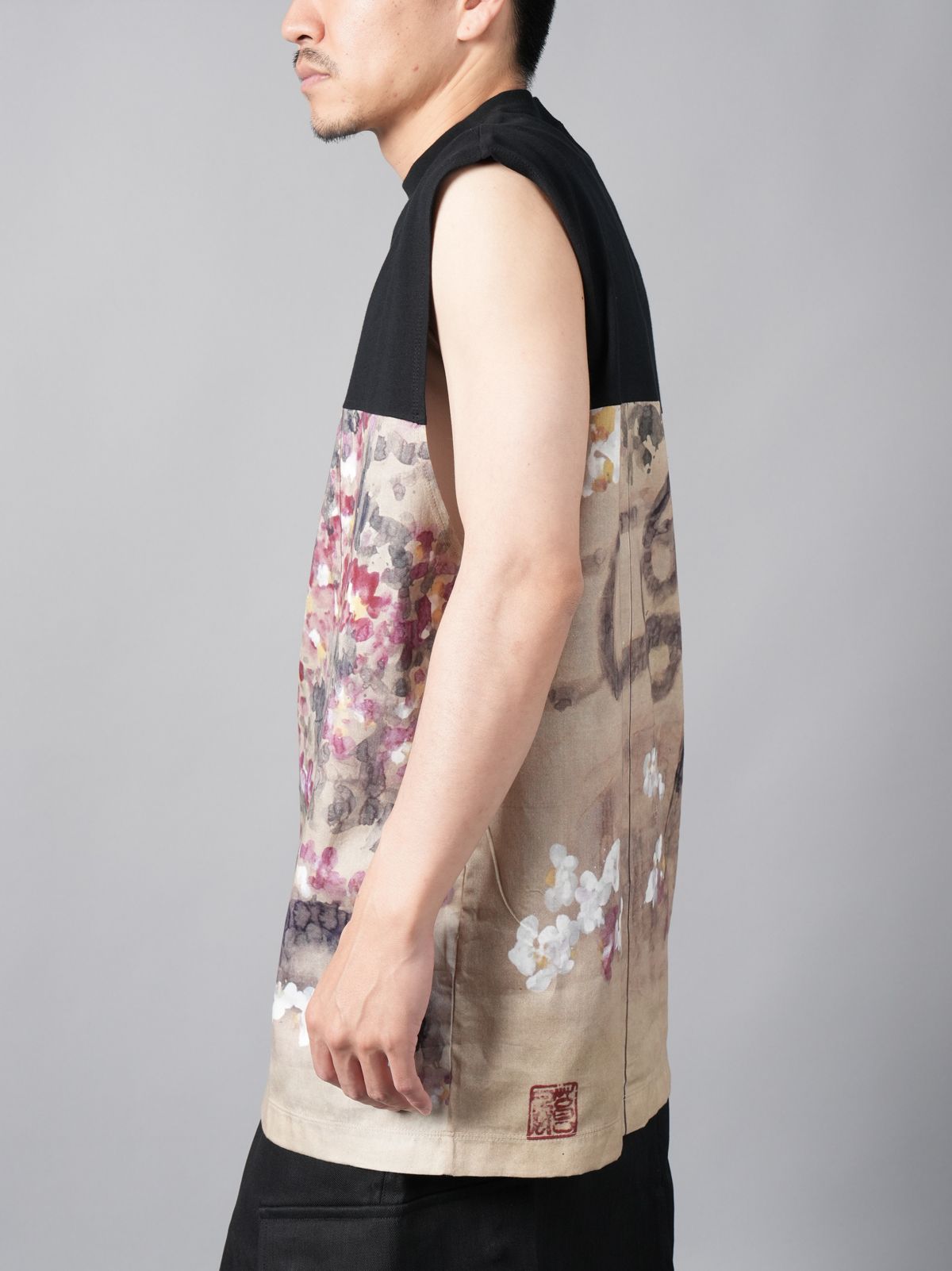 【ラスト1点】 CREW NECK  NO SLEEVE PATCHED T / クルーネック ノースリーブ パッチド Tシャツ  (ブラック)