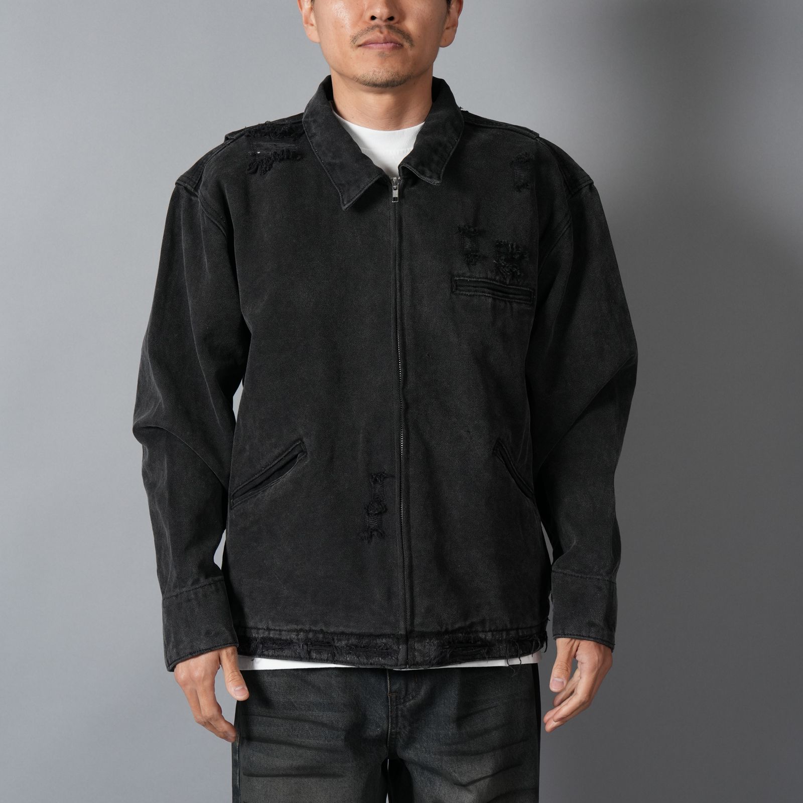 HENCH, distressed work jacket / ワークジャケット (ブラック)