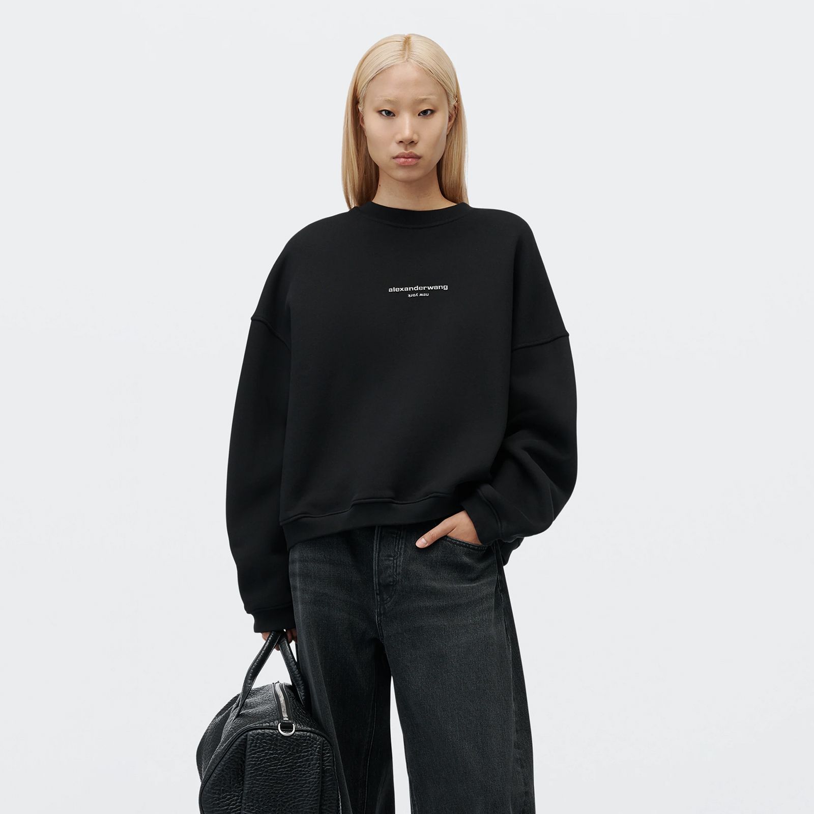 logo print oversized crewneck / ロゴ プリント オーバーサイズド クルーネック スウェット (ウォッシュドブラック)
