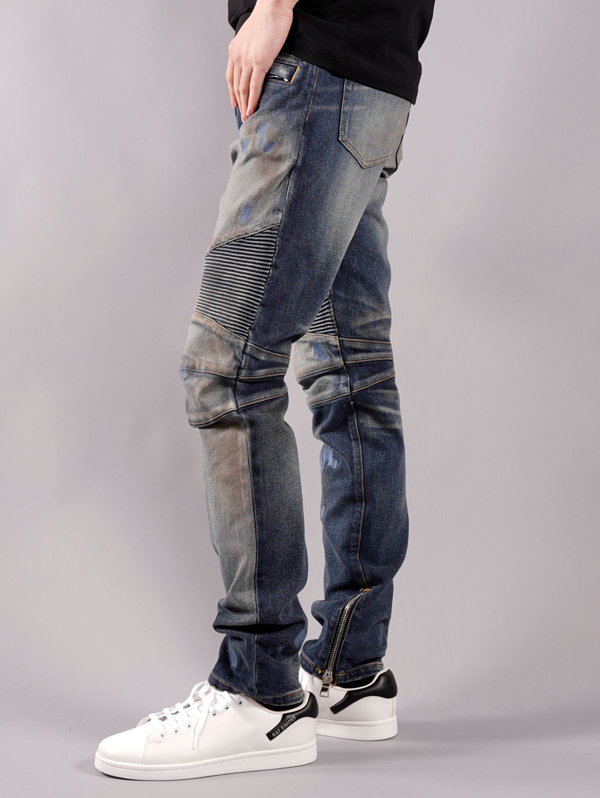 【ラスト1点】BH1 DENIM BIKER / バイカーパンツ (ストレッチ テーパード) / ブルー / メンズ