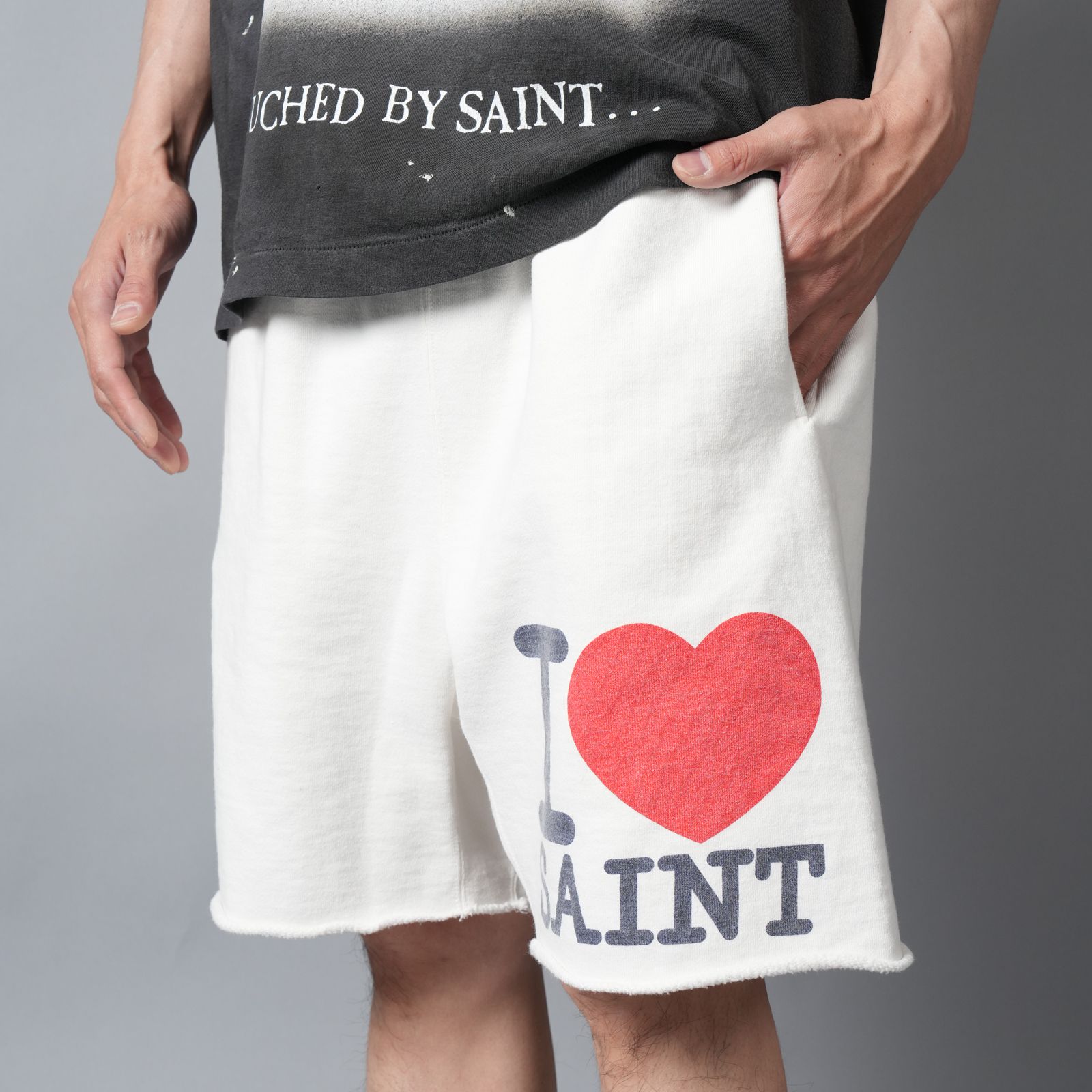 SM-MK8-0000-067 / SWEAT SHORTS / I LOVE SAINT / WHT / スウェットショーツ (ホワイト)